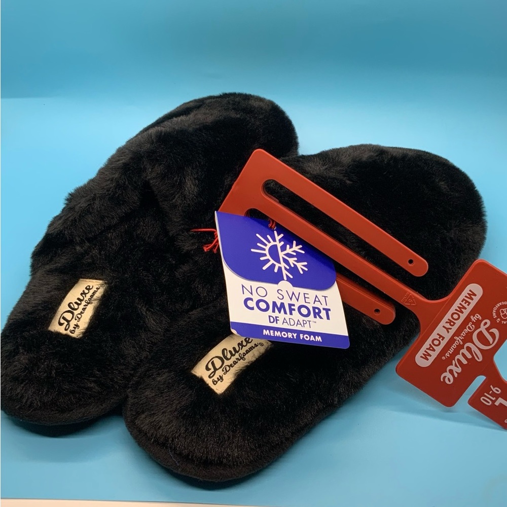 #B28.  Deluxe by Dearfoams Black Memory Foam Slippers